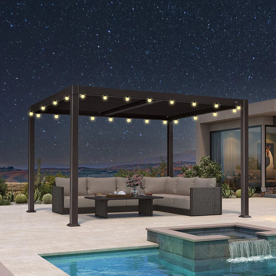 PURPLE LEAF Caesar Louvered Pergola Outdoor Adjustable Louvre Shade Modern Patio Aluminum Pergola with Yellow Lights — product view 1