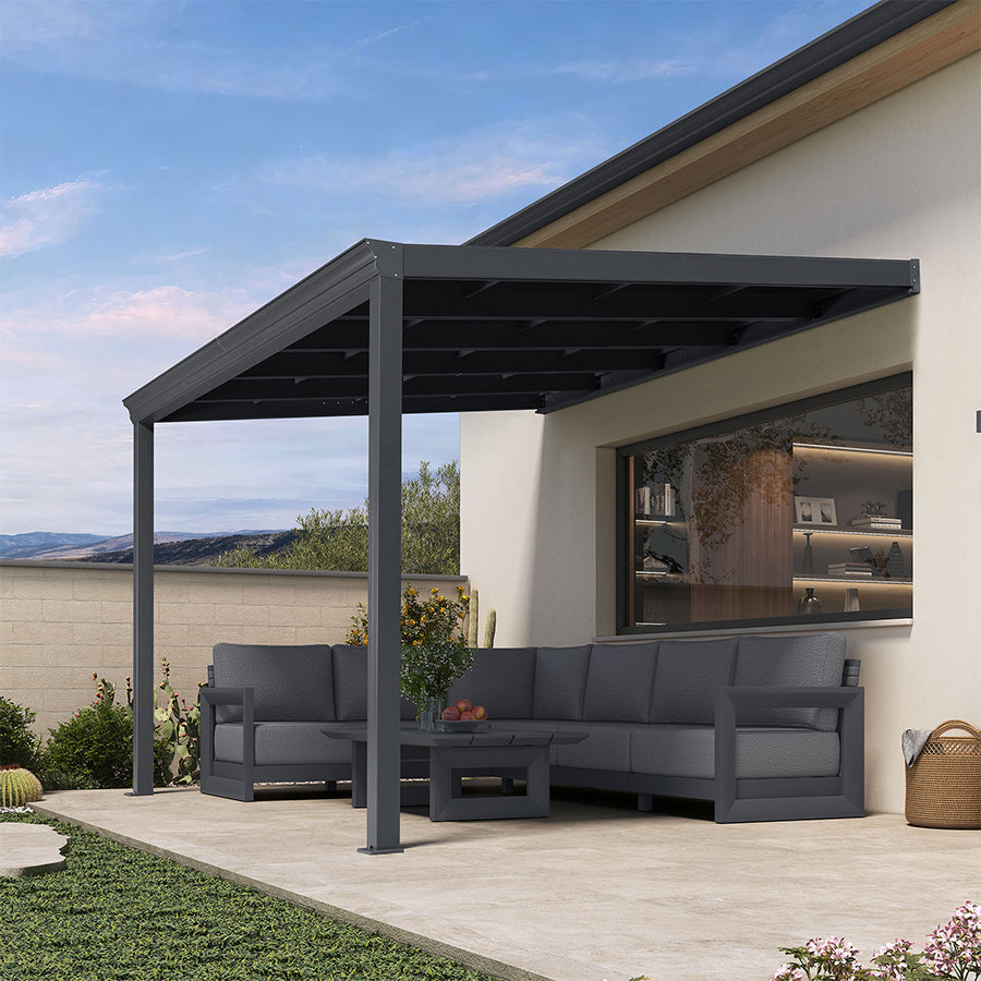 PURPLE LEAF Wall Mounted Gazebo with Gray Polycarbonate Roof Aluminum Frame Patio Cover for Porch — product view 6