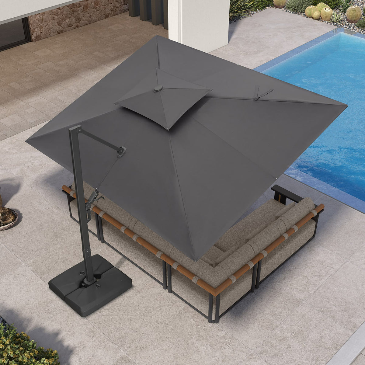 PURPLE LEAF Offset Cantilever Patio Umbrella with Charcoal Metal Frame, Vented Canopy for Yard Garden — product view 4