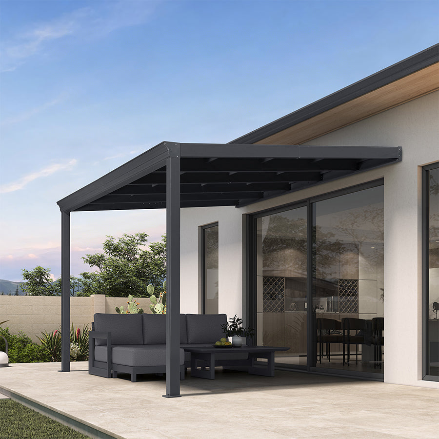 PURPLE LEAF Wall Mounted Gazebo with Gray Polycarbonate Roof Aluminum Frame Patio Cover for Porch — product view 5