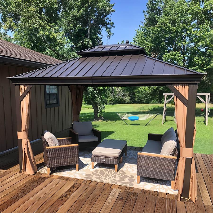 PURPLE LEAF Outdoor Hardtop Gazebo for Garden Bronze Double Roof Aluminum Frame Pavilion with Reinforcement Support Rod — product view 4