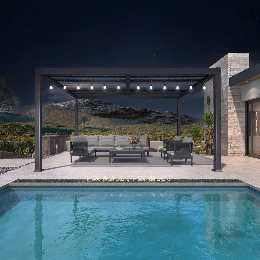 PURPLE LEAF Caesar Louvered Pergola with Yellow String Lights Patio Aluminum Pergola with Independent Adjustable Rainproof Roof Hardtop Pergola for Outdoor Deck Garden Yard — product view 4