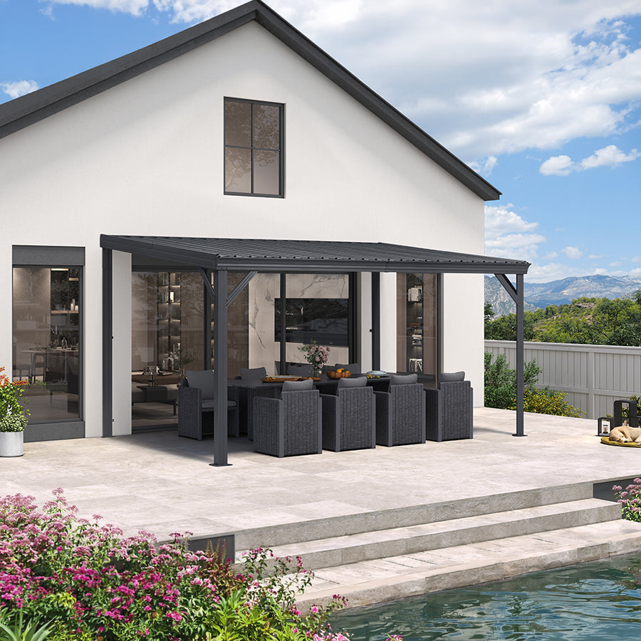 PURPLE LEAF Lean to Gazebo Metal Roof Patio Cover Built-in Drain Slots Wall Mounted Gazebo for Outdoor Extension — product view 1