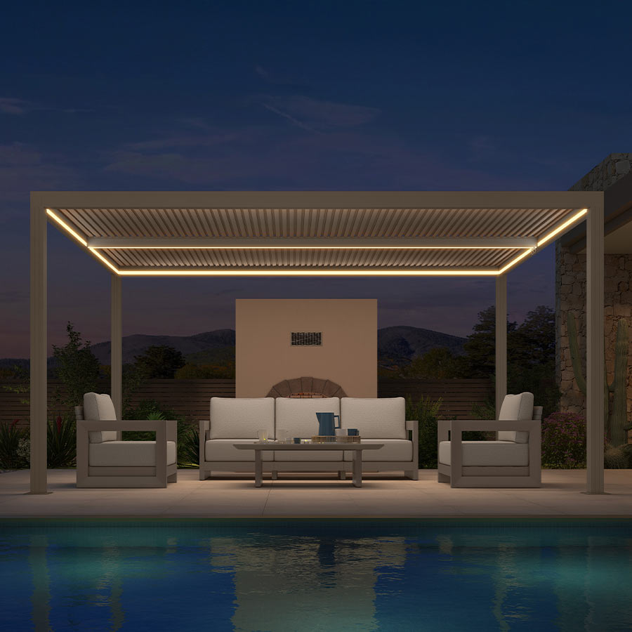 PURPLE LEAF Athena Louvered Pergola Champagne Outdoor Aluminum Pergola with Strip Lights Adjustable Gazebo for Patio Deck Garden — product view 4