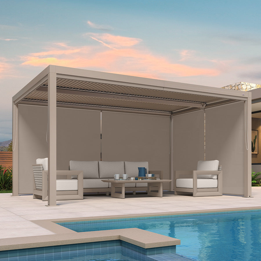 PURPLE LEAF Athena Louvered Pergola Champagne Outdoor Aluminum Pergola with Solid Color Roller Blind Adjustable Gazebo for Patio Deck Garden — product view 7