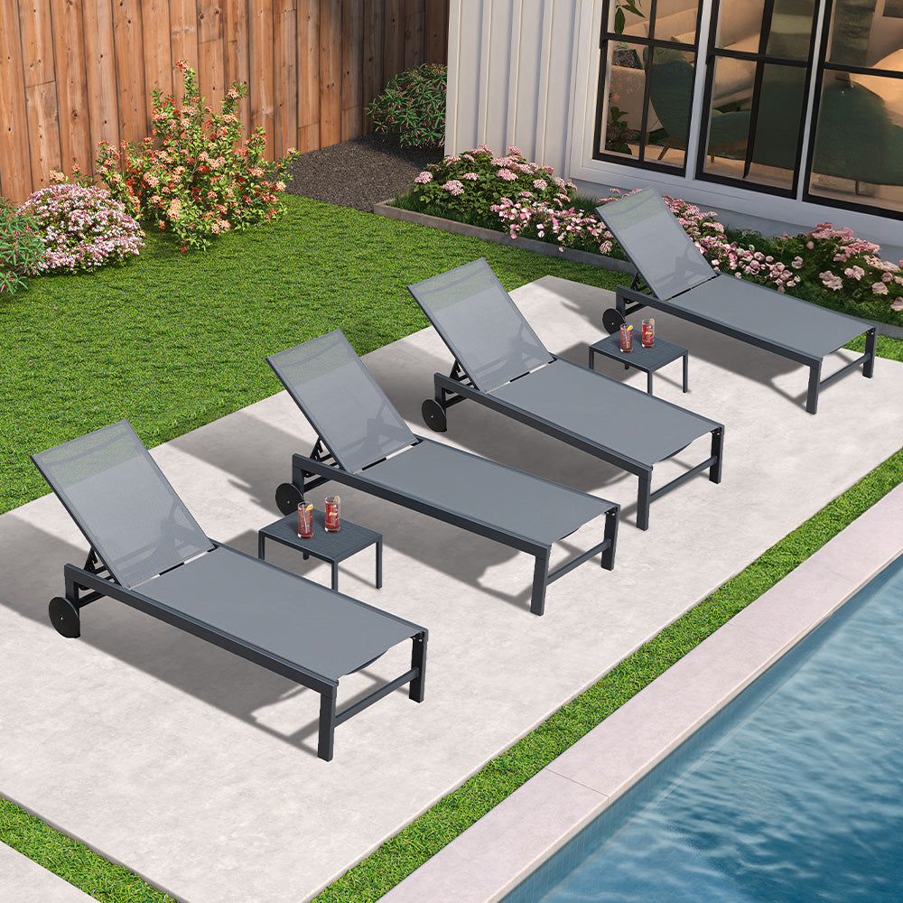 PURPLE LEAF Outdoor Chaise Lounge with Wheels Aluminum Patio Lounge Chair Fade-Resistant Pool Lounge with 5 Position Recliner Includes Side Table for Deck Yard Poolside — product view 4