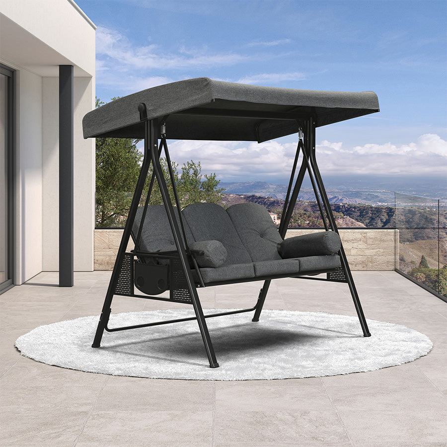 PURPLE LEAF 3-Seat Porch Swing Outdoor w/Cushion & Adjustable Canopy โ product view 1