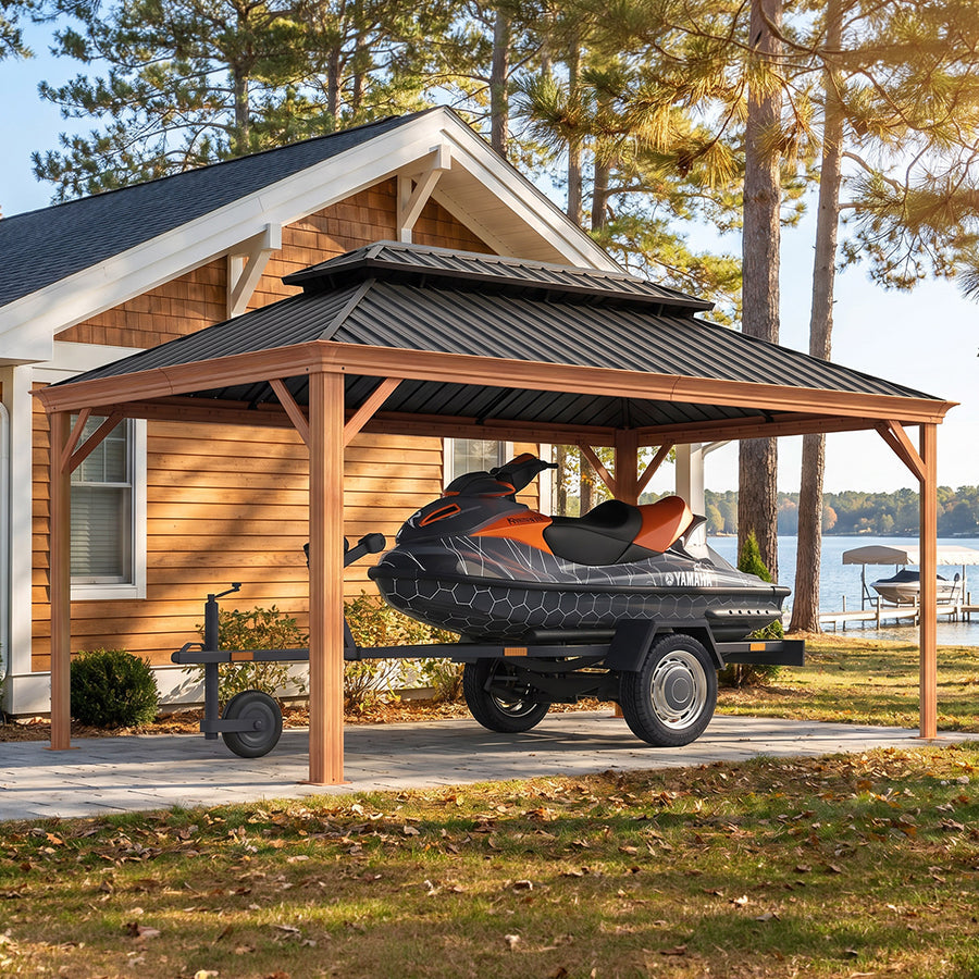 PURPLE LEAF Outdoor Aluminum Carport Heavy-Duty with Wood Grain Aluminum Frame — product view 2