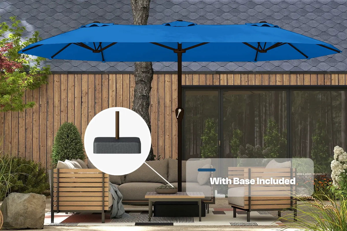 Fiberglass Double-Sided Patio Umbrella with base — product view 6