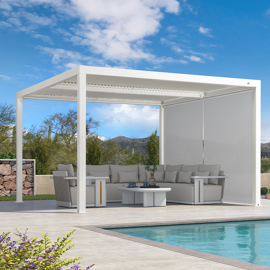 PURPLE LEAF Athena Louvered Pergola White Outdoor Aluminum Pergola with Solid Color Roller Blind Adjustable Gazebo for Patio Deck Garden — product view 7