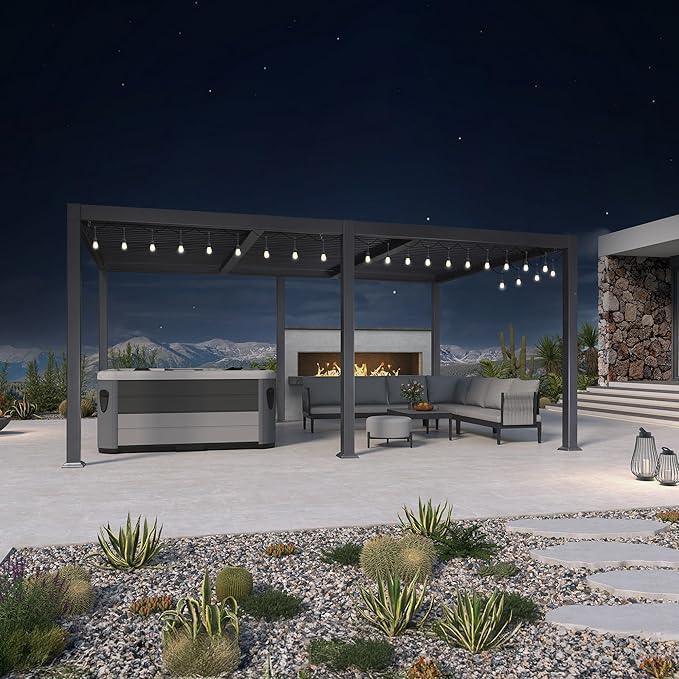 PURPLE LEAF Caesar Louvered Pergola with Milky String Lights Patio Aluminum Pergola with Independent Adjustable Rainproof Roof Hardtop Pergola for Outdoor Deck Garden Yard — product view 5