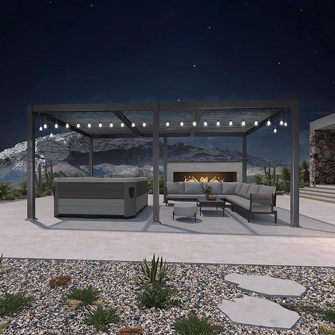 PURPLE LEAF Caesar Louvered Pergola with Milky String Lights Patio Aluminum Pergola with Independent Adjustable Rainproof Roof Hardtop Pergola for Outdoor Deck Garden Yard — product view 6