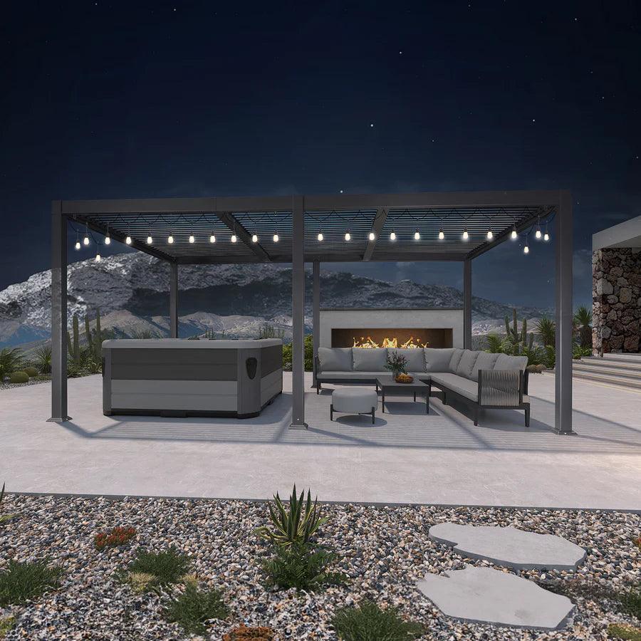PURPLE LEAF Caesar Louvered Pergola with Yellow String Lights Patio Aluminum Pergola with Independent Adjustable Rainproof Roof Hardtop Pergola for Outdoor Deck Garden Yard — product view 5