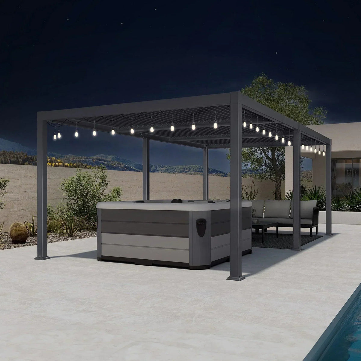 PURPLE LEAF Caesar Louvered Pergola with Milky String Lights Patio Aluminum Pergola with Independent Adjustable Rainproof Roof Hardtop Pergola for Outdoor Deck Garden Yard — product view 7