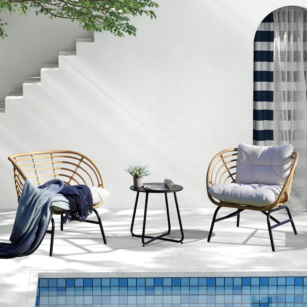 LOUNGE YARD Outdoor Wicker Sofa 5-Piece Set with Beige Thick Cushions, with Patio Coffee Table — product view 2