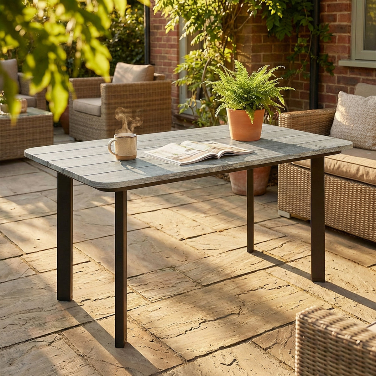 90 x 49 x 40 cm Outdoor Coffee Table with Slatted WPC Top, Grey — product view 4