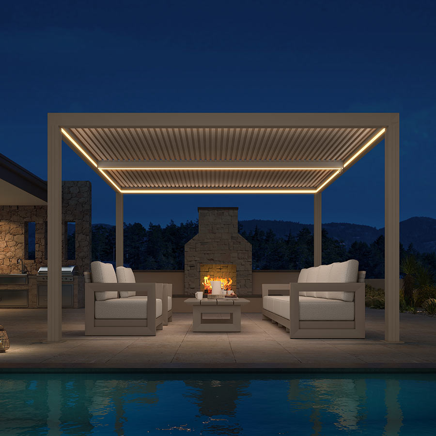 PURPLE LEAF Athena Louvered Pergola Champagne Outdoor Aluminum Pergola with Strip Lights Adjustable Gazebo for Patio Deck Garden — product view 6
