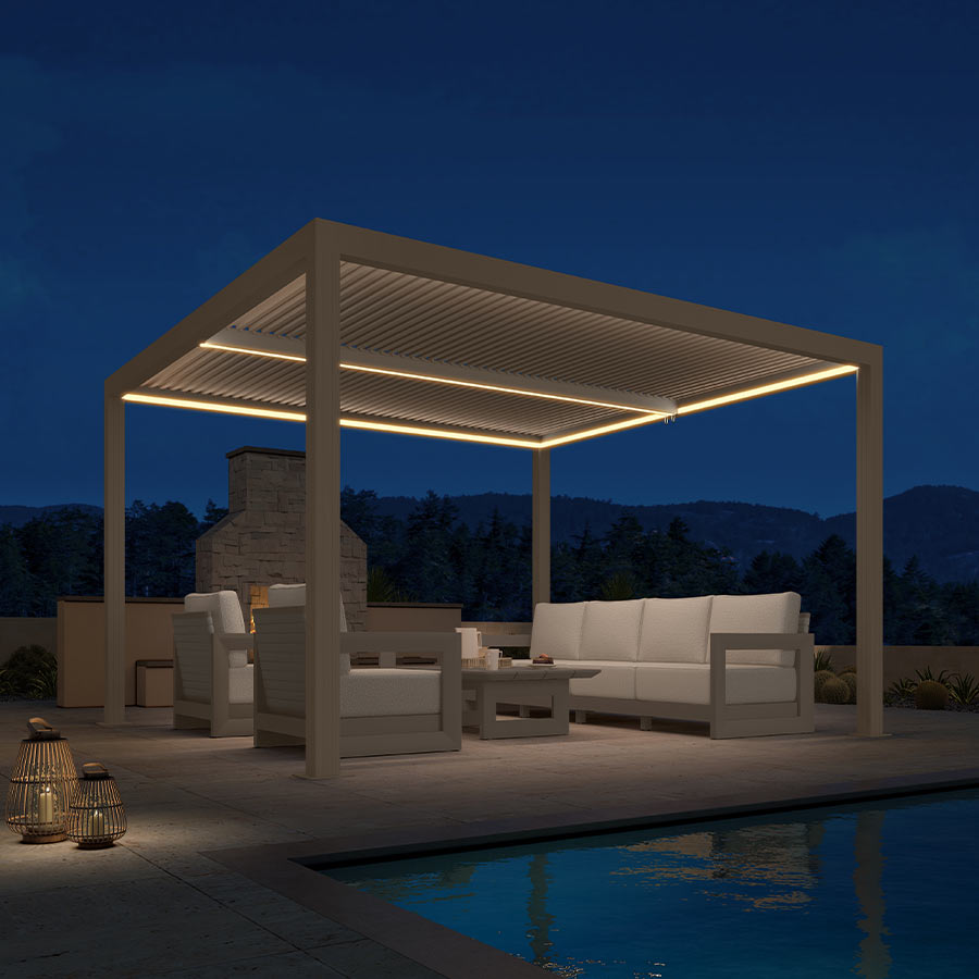 PURPLE LEAF Athena Louvered Pergola Champagne Outdoor Aluminum Pergola with Strip Lights Adjustable Gazebo for Patio Deck Garden — product view 7