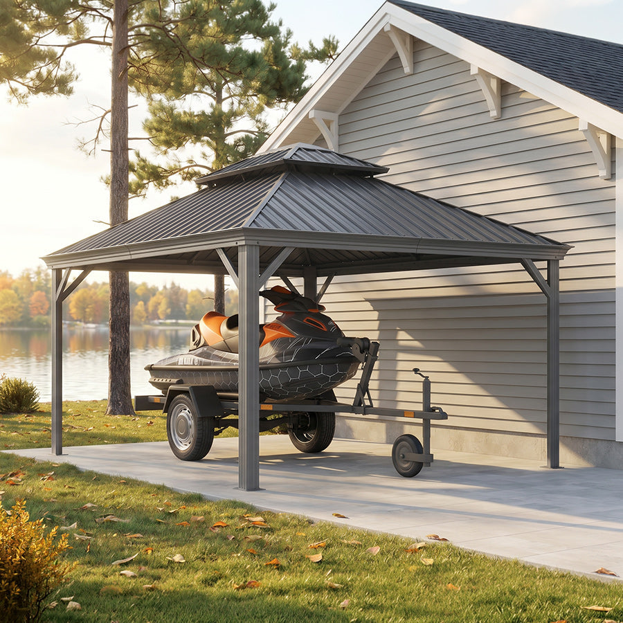 PURPLE LEAF Light Grey Metal Carport with Galvanized Steel Roof Heavy Duty Permanent Outdoor Car Shelter — product view 5