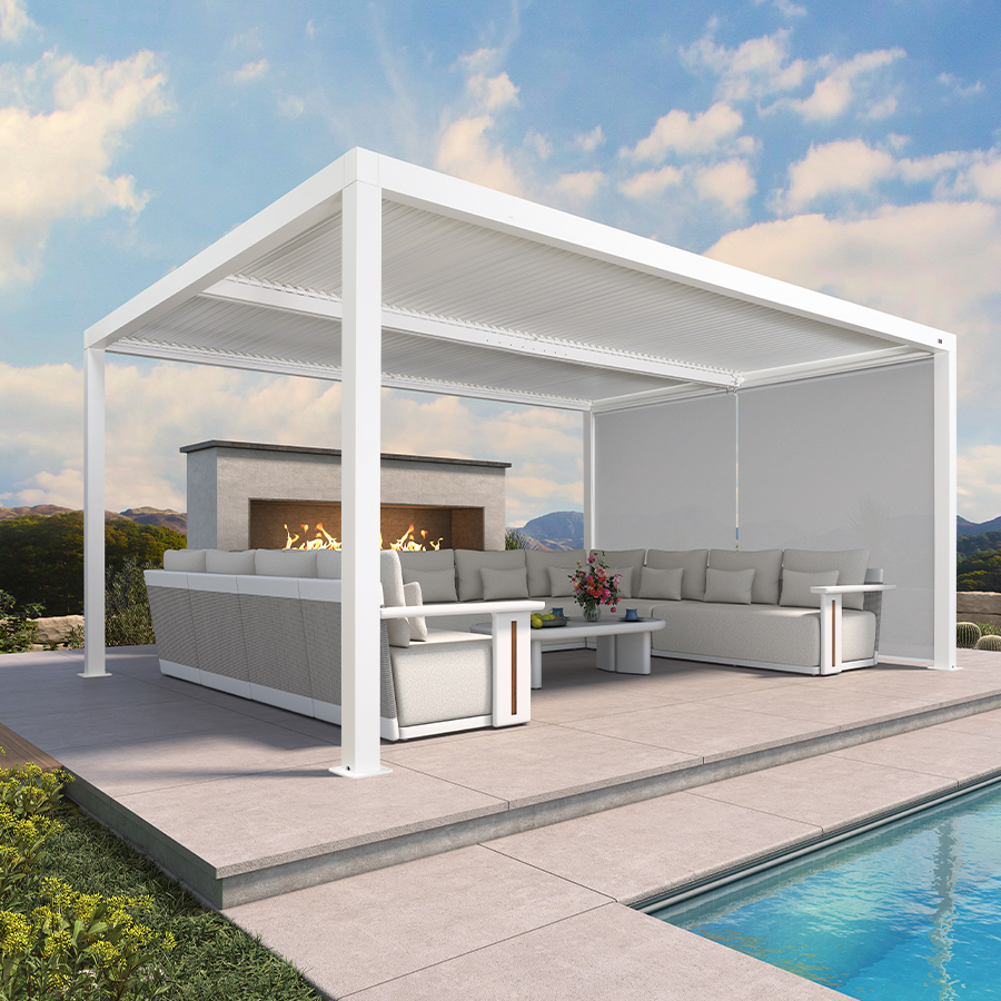 PURPLE LEAF Athena Louvered Pergola White Outdoor Aluminum Pergola with Solid Color Roller Blind Adjustable Gazebo for Patio Deck Garden — product view 1