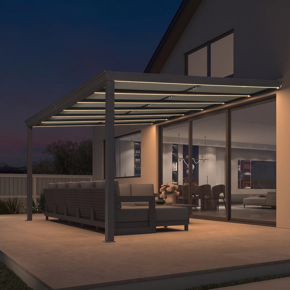 PURPLE LEAF Wall Mounted Gazebo with Gray Polycarbonate Roof Aluminum Frame Patio Cover with Retractable Pleated Shades and LED Strip Light — product view 1