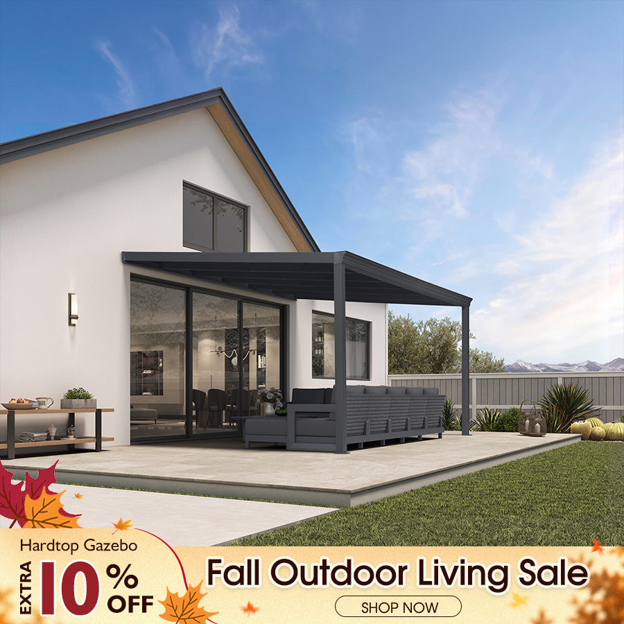 PURPLE LEAF Wall Mounted Gazebo with Gray Polycarbonate Roof Aluminum Frame Patio Cover for Porch — product view 1