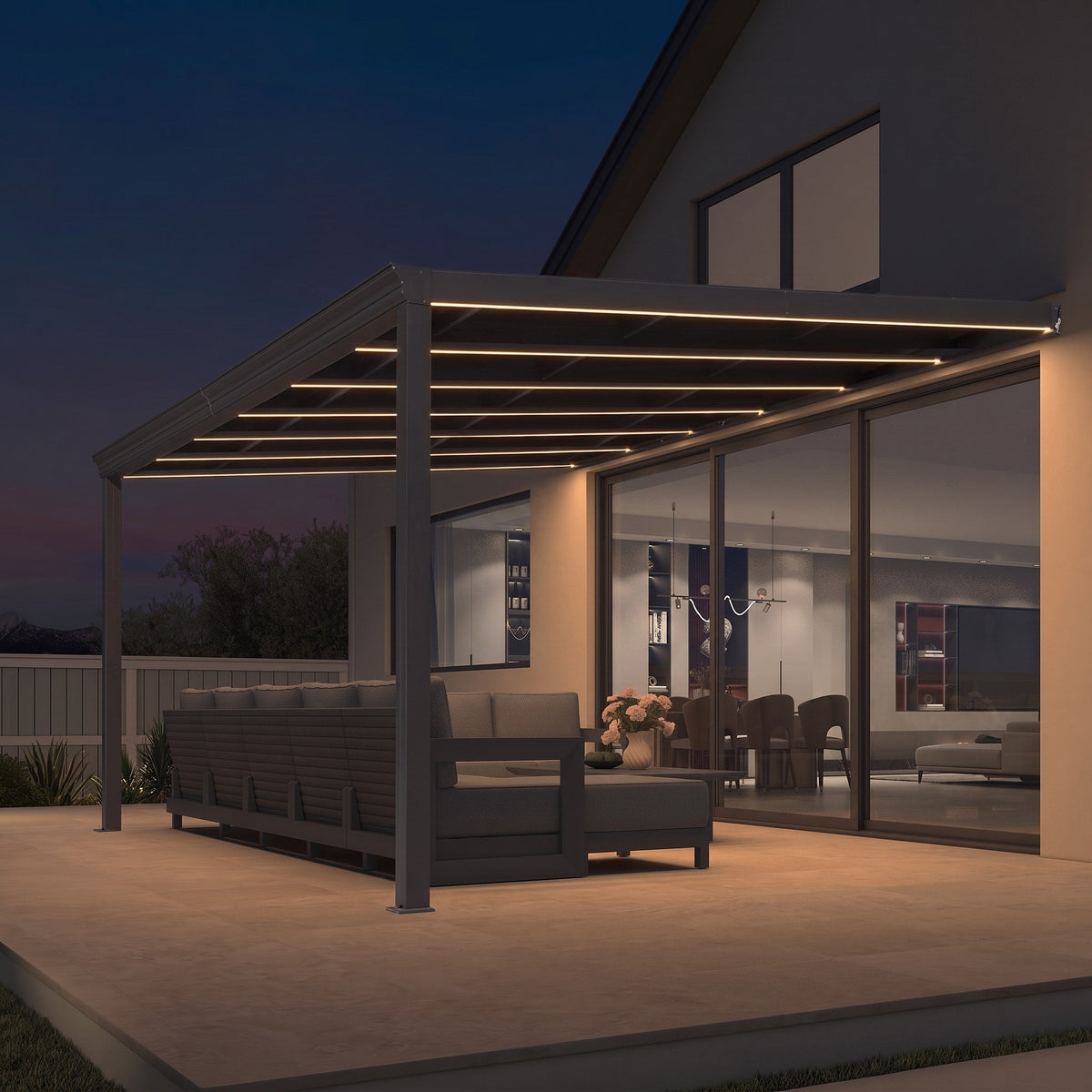 PURPLE LEAF Wall Mounted Gazebo with Gray Polycarbonate Roof Aluminum Frame Patio Cover with Strip Light for Porch — product view 1