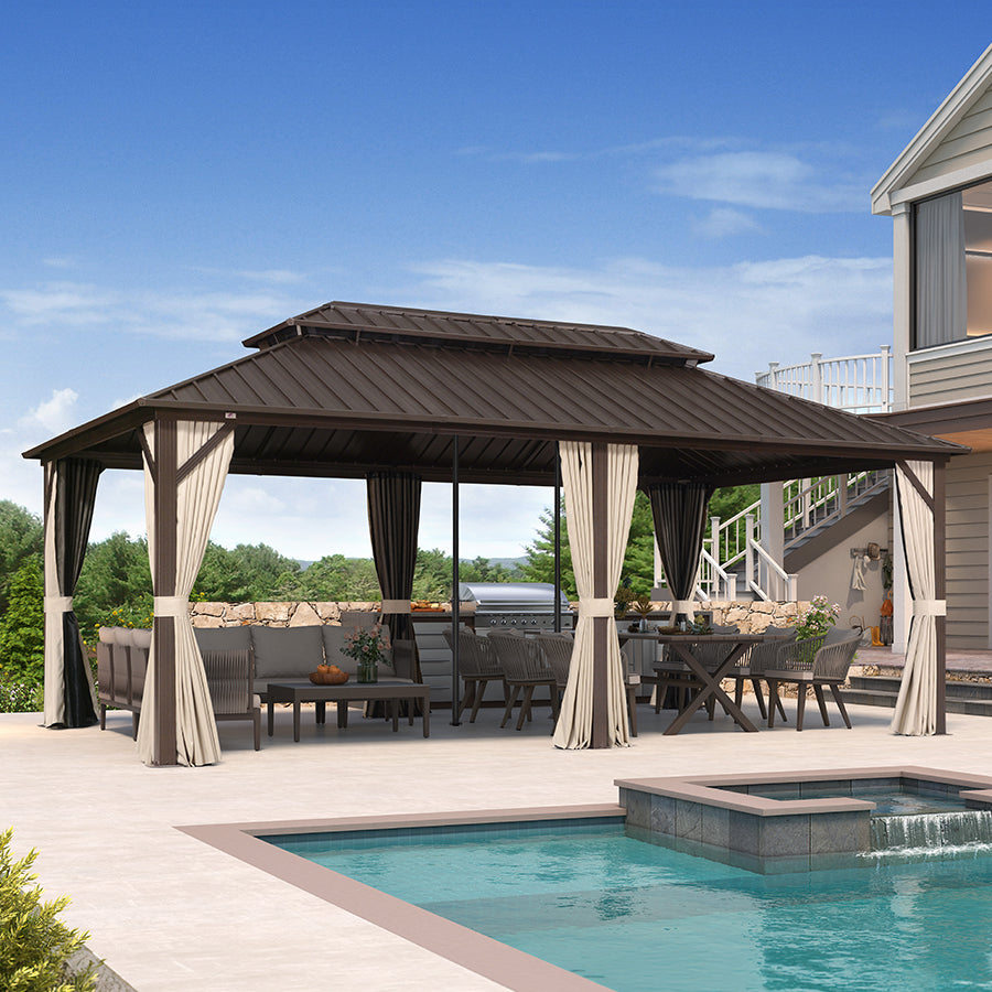 PURPLE LEAF Hardtop Gazebo Featuring Galvanized Steel Double Roof and Bronze Aluminum Frame with Curtains Netting and Reinforcement Support Rods — product view 3