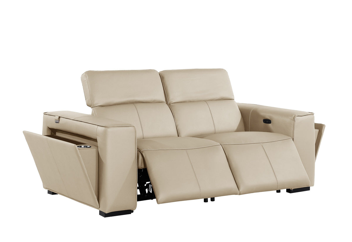 DivanItalia Beige Italian Leather Power Reclining Love Seat with Adjustable Headrests – 1224BG — product view 1