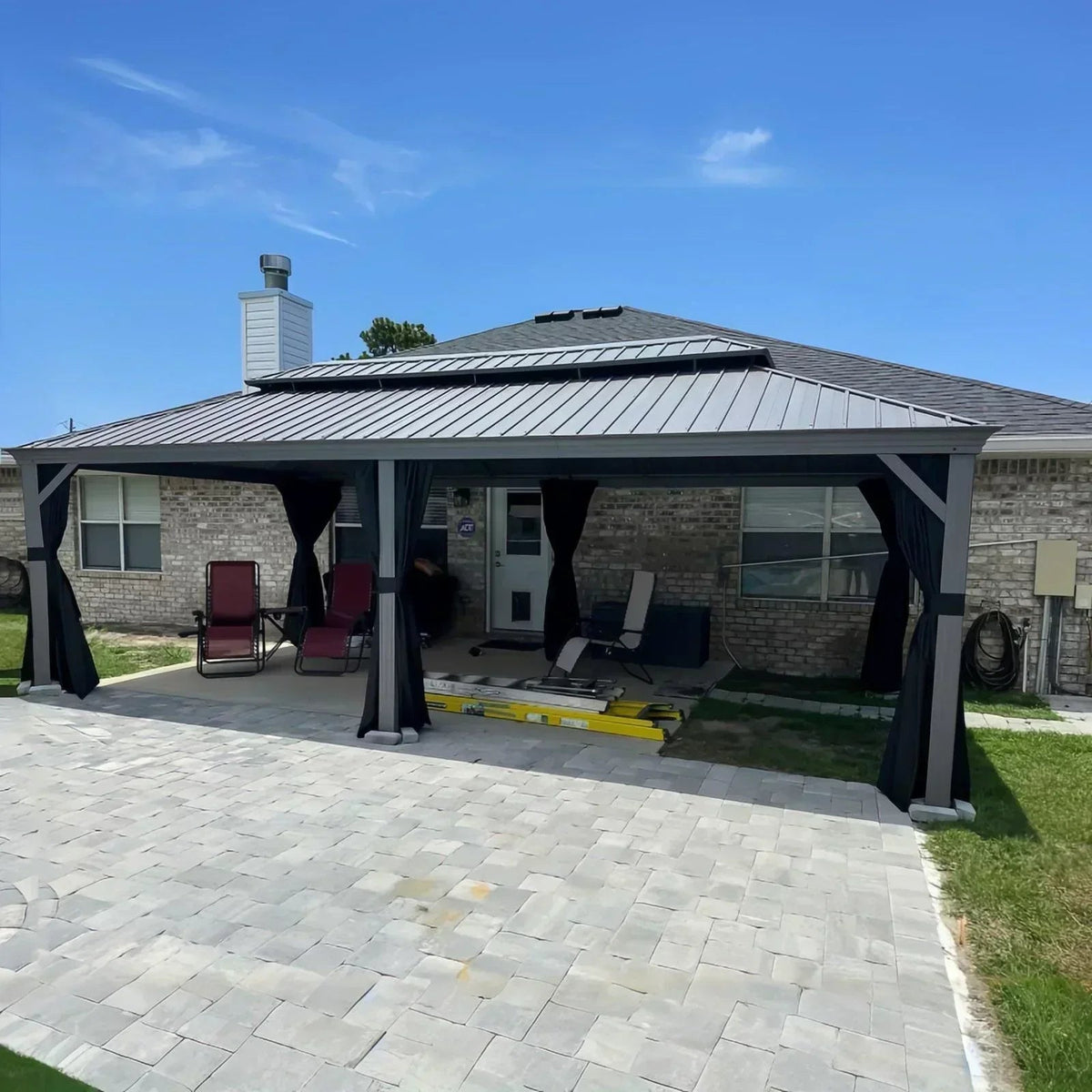 PURPLE LEAF Patio Gazebo for Pool Light Grey Hardtop Galvanized Steel Roof with Reinforcement Support Rod — product view 2