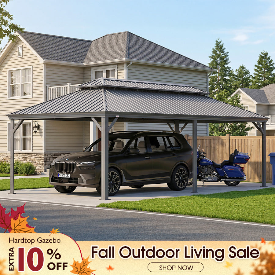 PURPLE LEAF Light Grey Metal Carport with Galvanized Steel Roof Heavy Duty Permanent Outdoor Car Shelter — product view 1