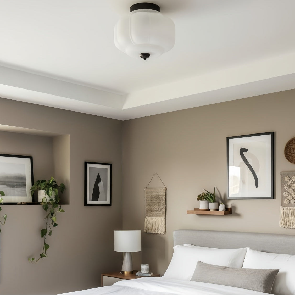 Retro Milk Glass Semi-Flush Ceiling Light, 15 in — product view 3