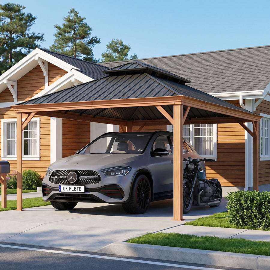 PURPLE LEAF Outdoor Aluminum Carport Heavy-Duty with Wood Grain Aluminum Frame — product view 7