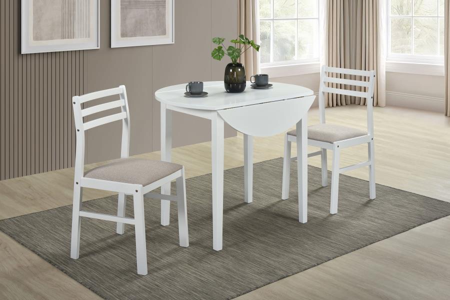 Bucknell 3-Piece Round Drop Leaf Dining Table Set White – 130005WHT — product view 2