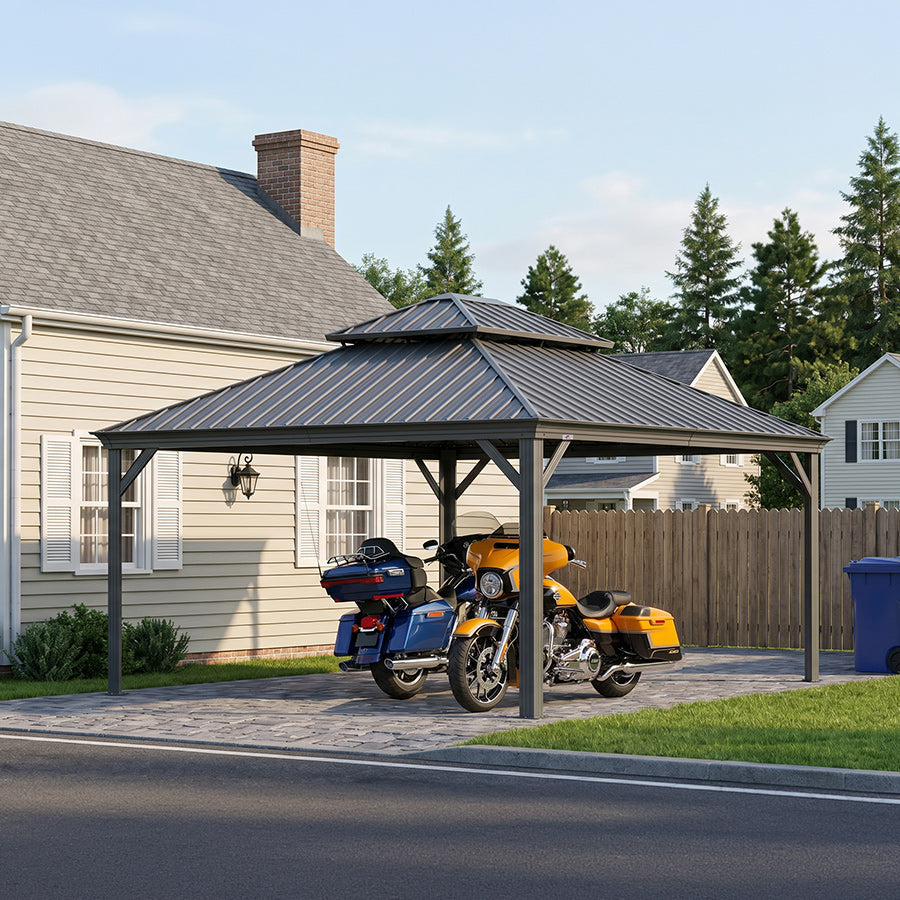 PURPLE LEAF Light Grey Metal Carport with Galvanized Steel Roof Heavy Duty Permanent Outdoor Car Shelter — product view 3