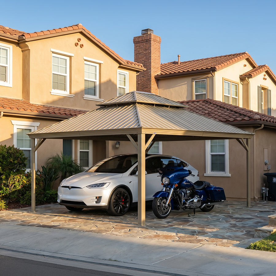 PURPLE LEAF Outdoor Carport Gazebo Champagne Steel Roof Aluminum Frame Shelter for Parking — product view 2