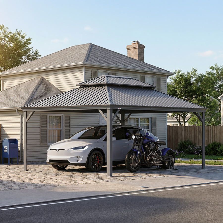 PURPLE LEAF Light Grey Metal Carport with Galvanized Steel Roof Heavy Duty Permanent Outdoor Car Shelter — product view 6