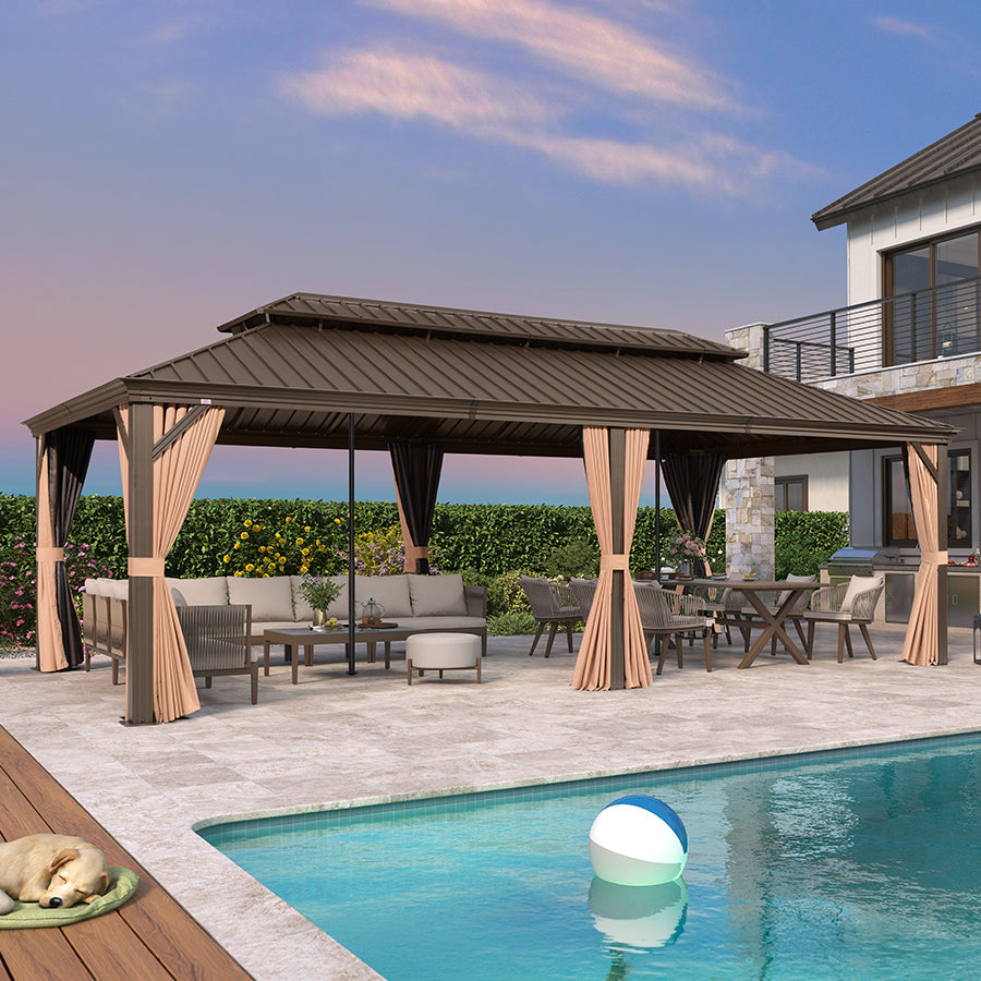 PURPLE LEAF Outdoor Hardtop Gazebo for Garden Bronze Double Roof Aluminum Frame Pavilion with Reinforcement Support Rod — product view 7