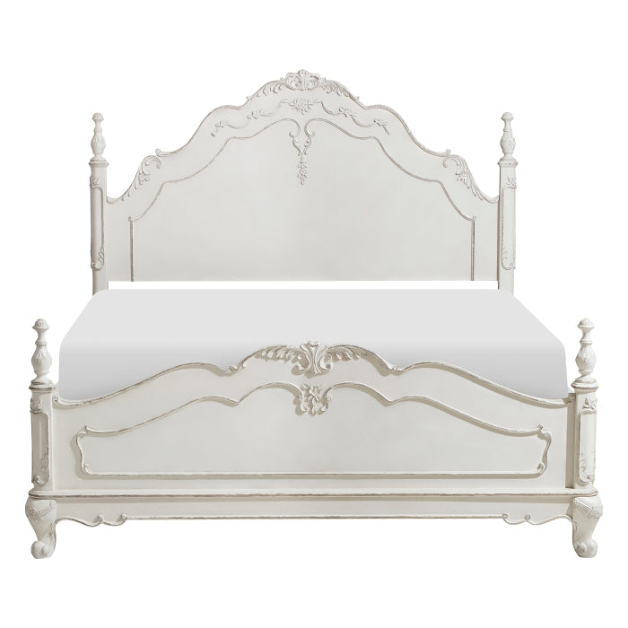 Homelegance Cinderella Antique White & Grey Rub-Through Finish Wood Queen 4 Pc Bed Poster Set – 1386NW-4PC — product view 2