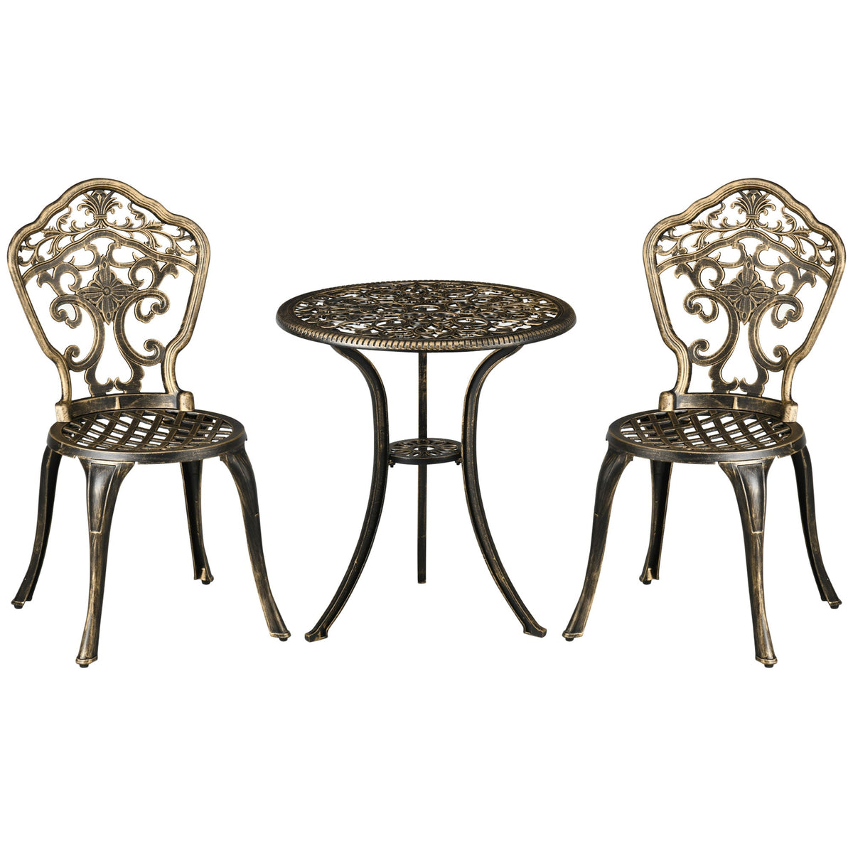 3 Piece Cast Aluminium Bistro Set with Parasol Hole, Bronze — product view 1
