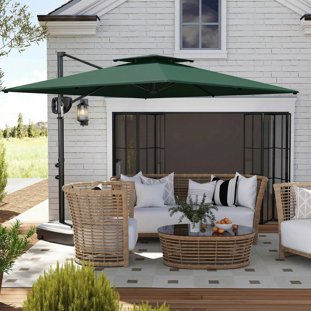 2.5 m Cantilever Parasol with Fillable Base and Double Top, Dark Green — product view 3