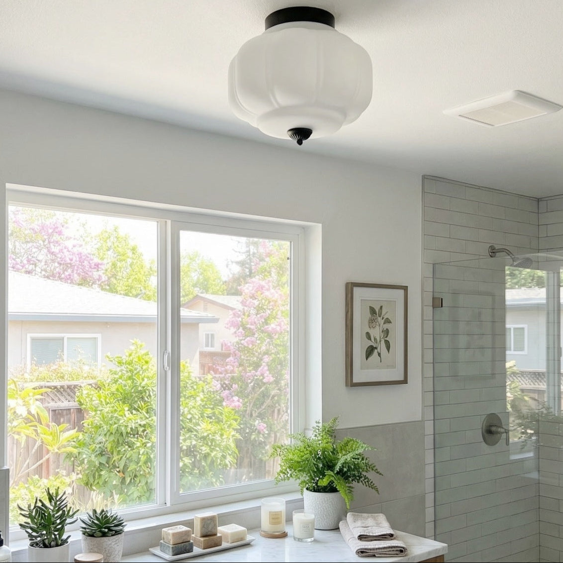 Scalloped Milk Glass Flush Mount Ceiling Light — product view 2