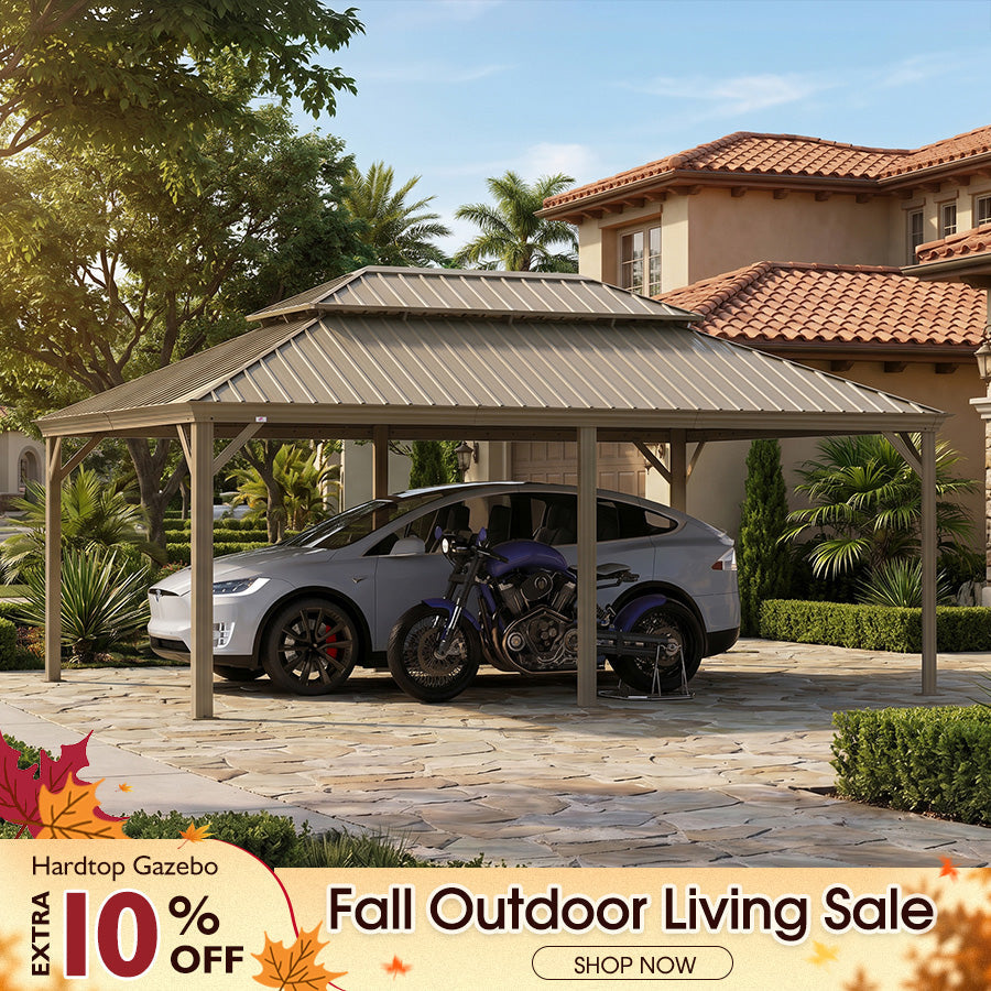 PURPLE LEAF Outdoor Carport Gazebo Champagne Steel Roof Aluminum Frame Shelter for Parking — product view 1