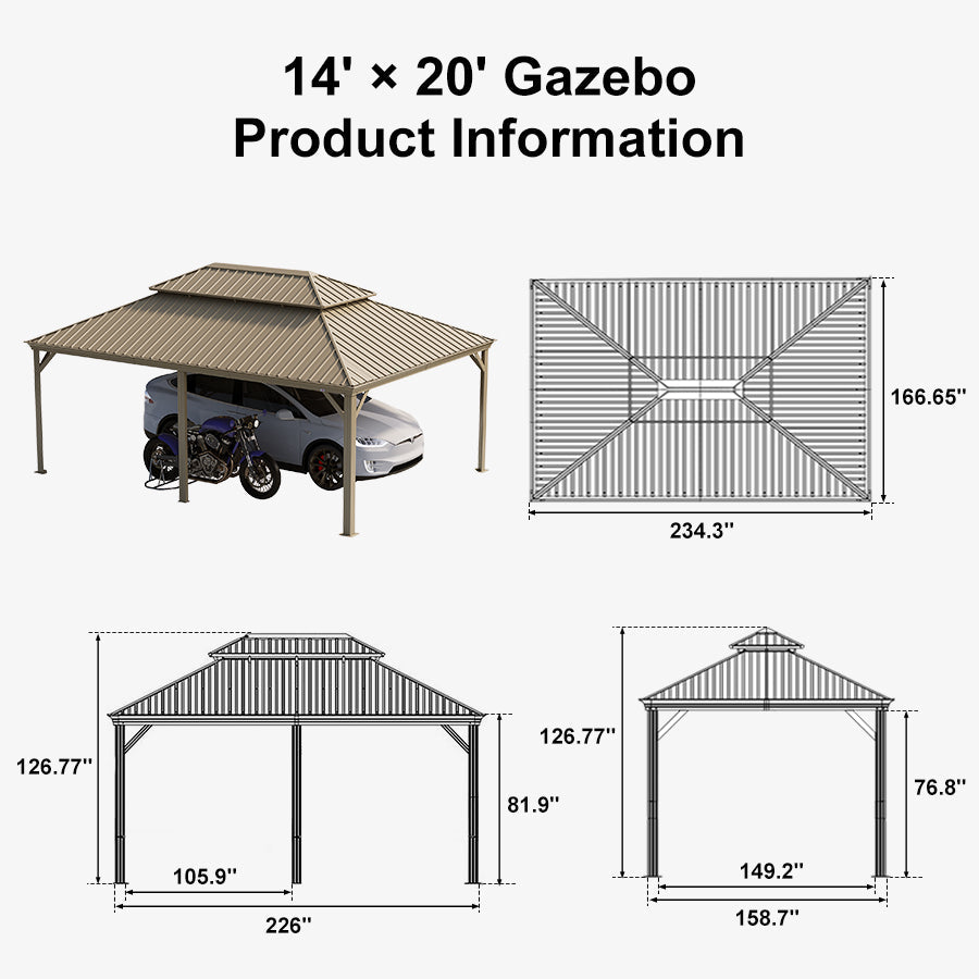 PURPLE LEAF Outdoor Carport Gazebo Champagne Steel Roof Aluminum Frame Shelter for Parking — product view 4