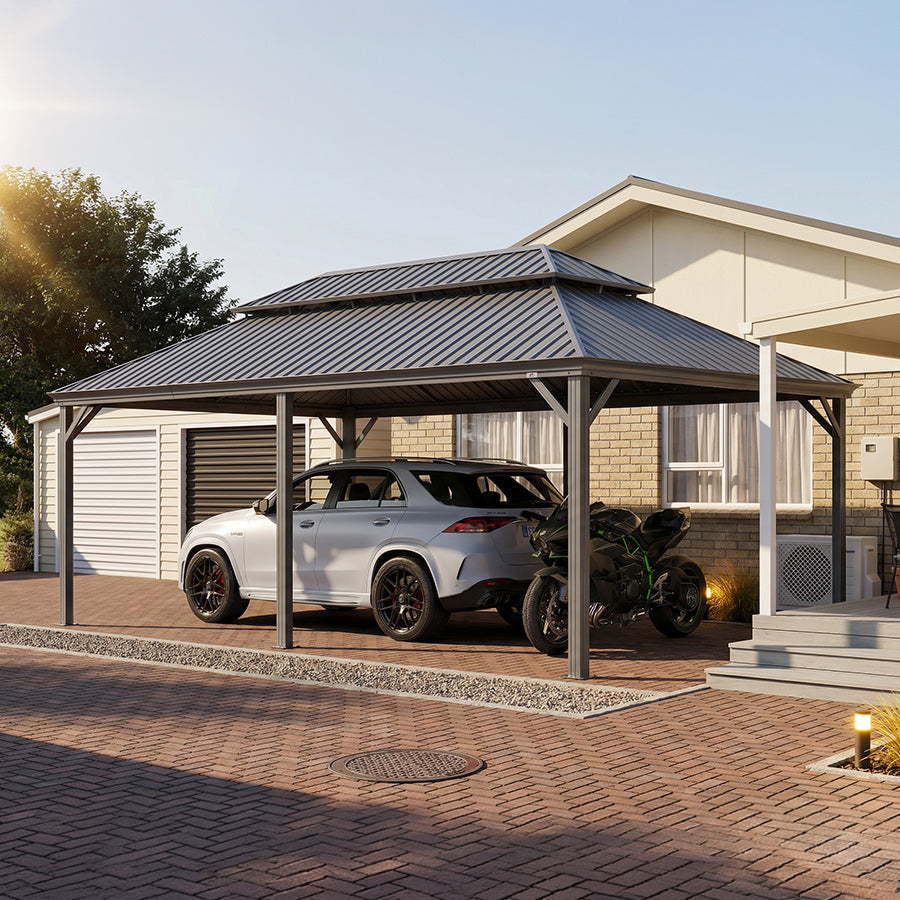 PURPLE LEAF Light Grey Metal Carport with Galvanized Steel Roof Heavy Duty Permanent Outdoor Car Shelter — product view 2