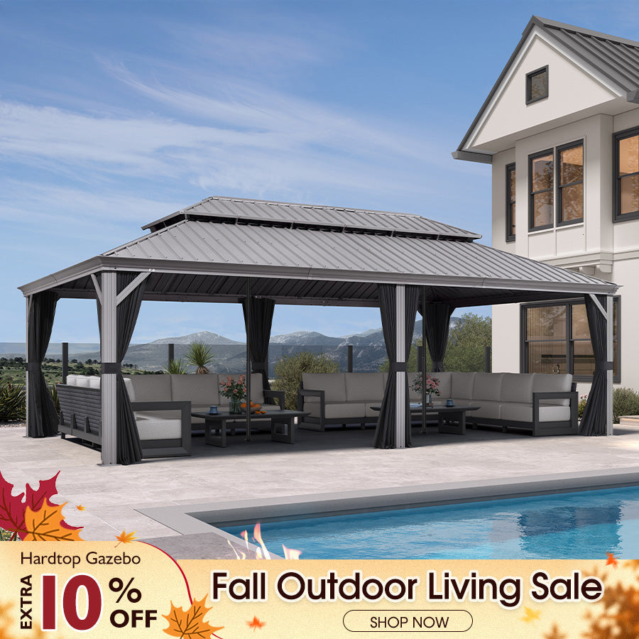 PURPLE LEAF Patio Gazebo for Pool Light Grey Hardtop Galvanized Steel Roof with Reinforcement Support Rod — product view 1