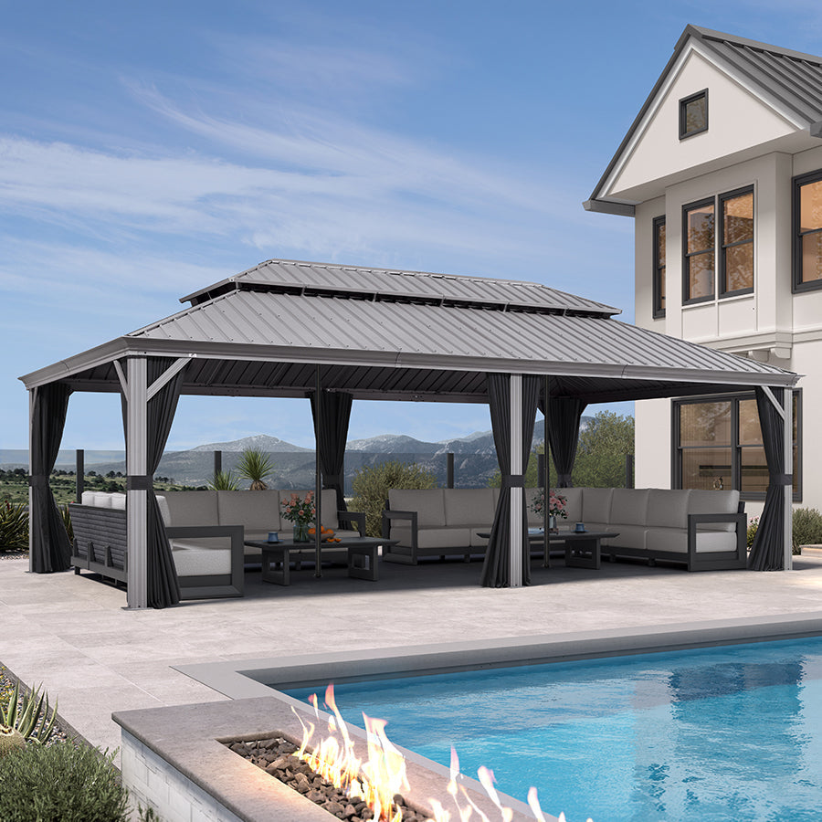 PURPLE LEAF Patio Gazebo for Pool Light Grey Hardtop Galvanized Steel Roof with Reinforcement Support Rod — product view 7