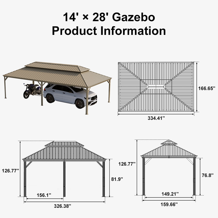 PURPLE LEAF Outdoor Carport Gazebo Champagne Steel Roof Aluminum Frame Shelter for Parking — product view 6