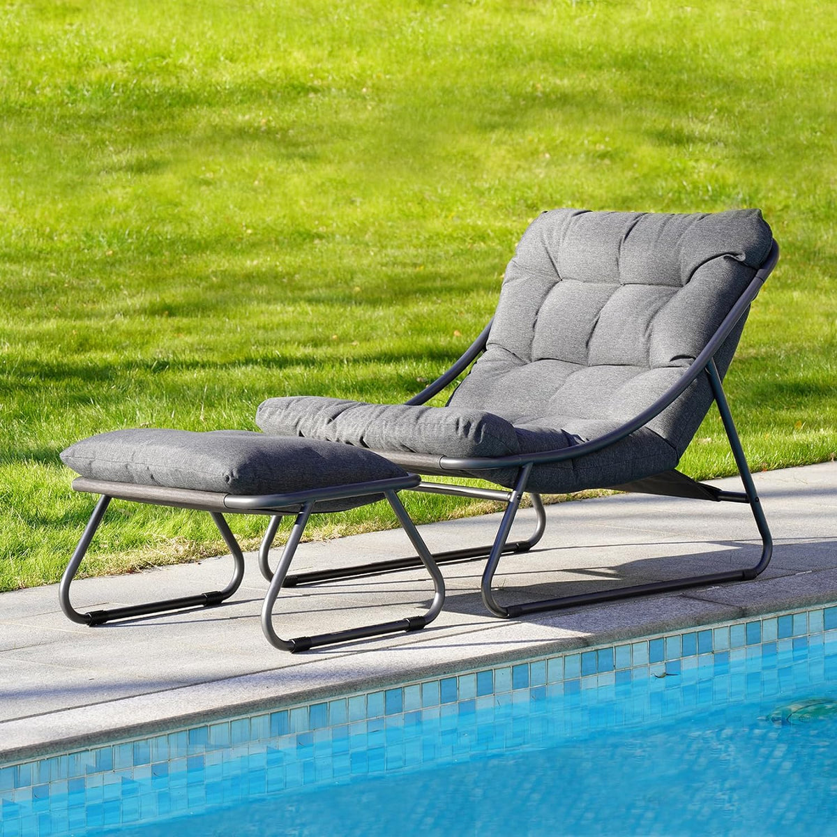 LOUNGE YARD Outdoor Lounge Chair with Ottoman, Comfy Sling Recliner Chair Set, Samba Patio Furniture Reclining Chair — product view 5