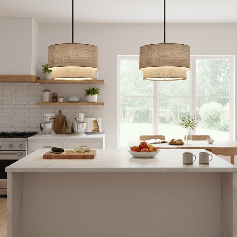 Dumora Double Fabric Drum Pendant Ceiling Light — product view 3